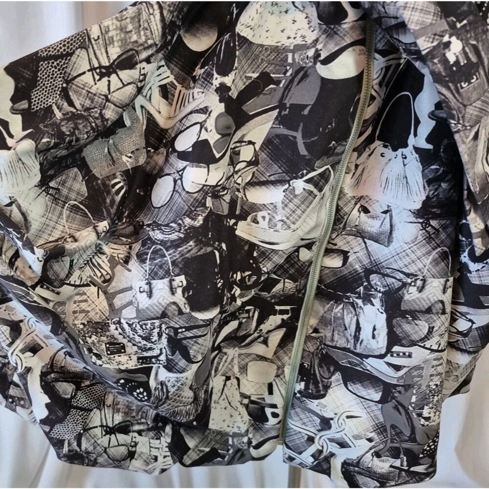 Samuel Dong Black White Print Front Zipper Mini Dress Large Graphic - Picture 4 of 11